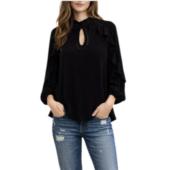 New York & Company 7th Avenue Design Studio Tops - New York & Company 7th Avenue Black High Neck Ruffle Sleeve Blouse Size S​
